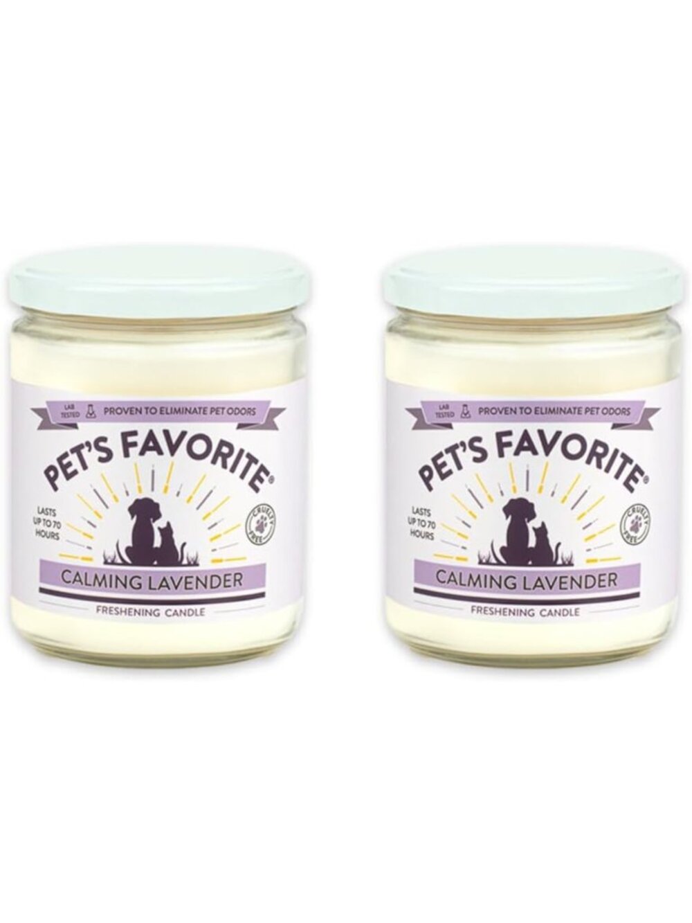 Lavender Pet Odor Eliminator Candles - 2 Pack, Pet-Friendly & Fresh Scented